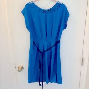 Blue Dress with Black Tie Detail